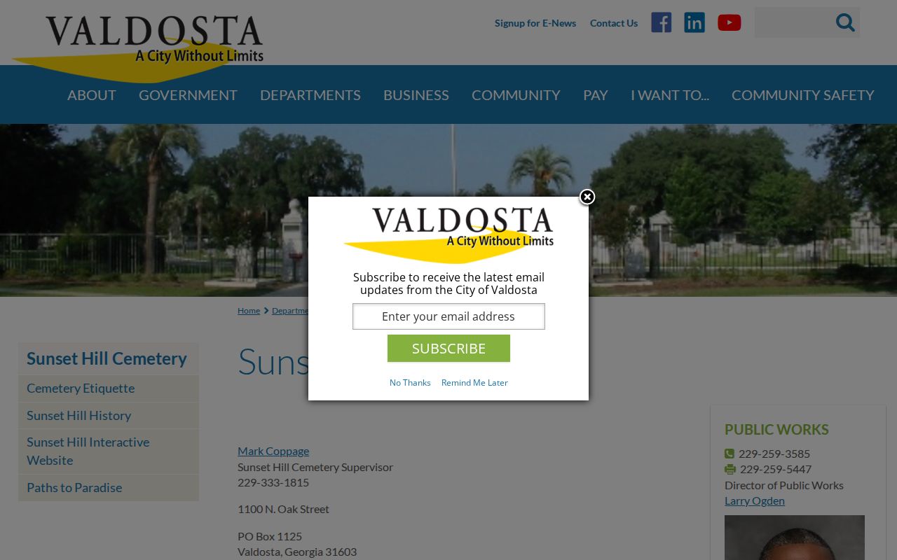 Valdosta Sunset Hill Cemetery archive and burial search resources