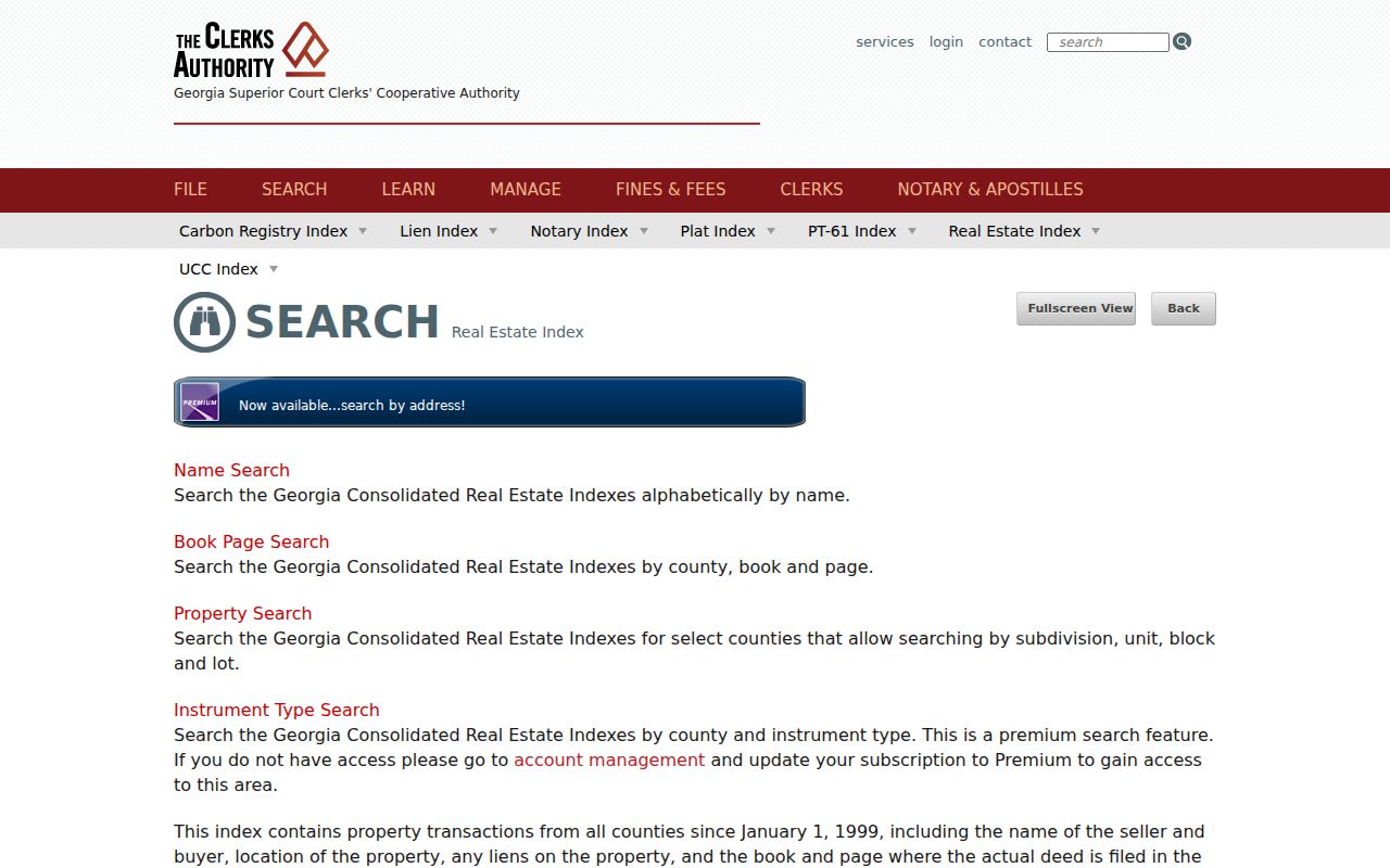 Georgia statewide real estate index used for Lowndes County deed searches