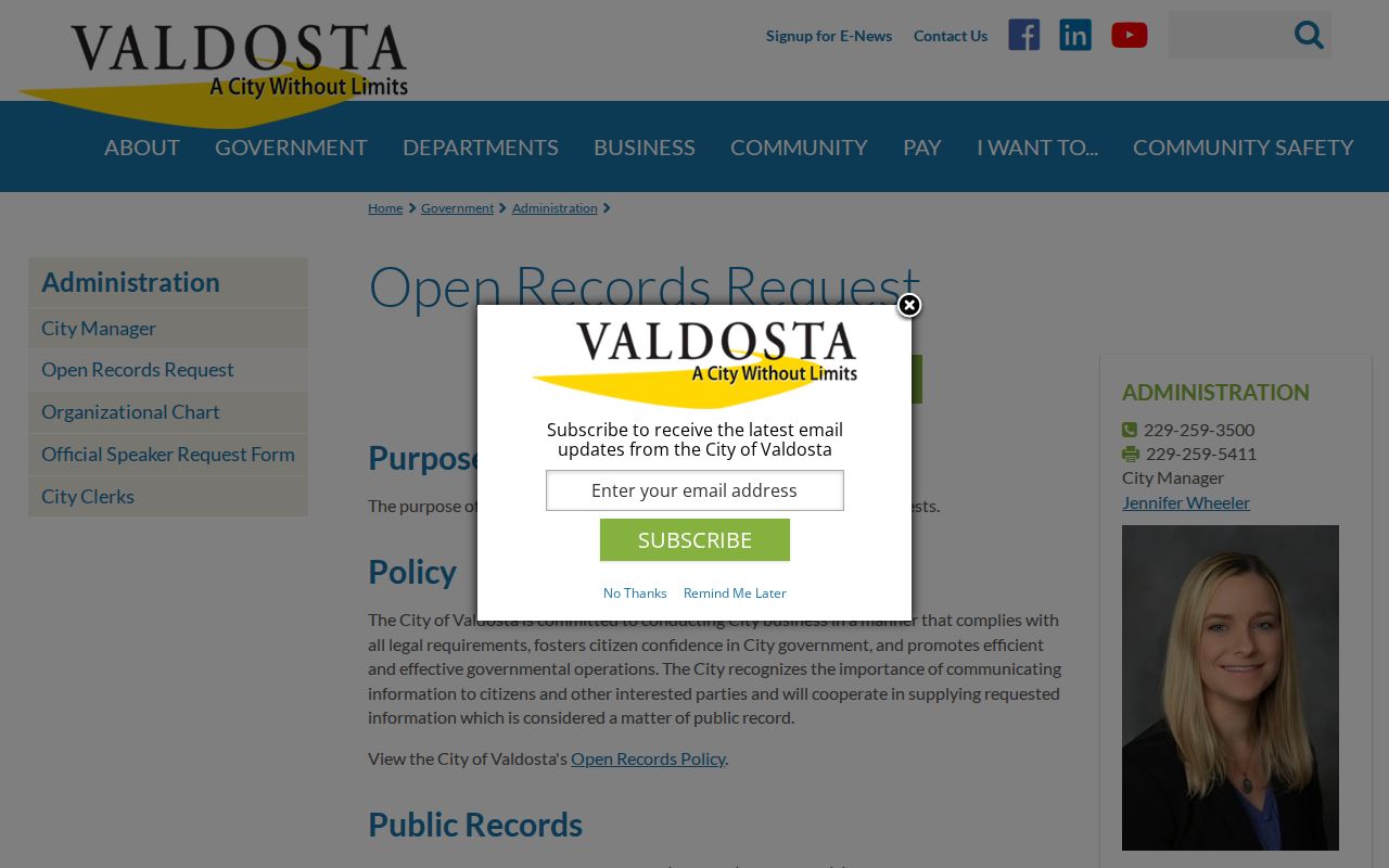 City of Valdosta open records request instructions