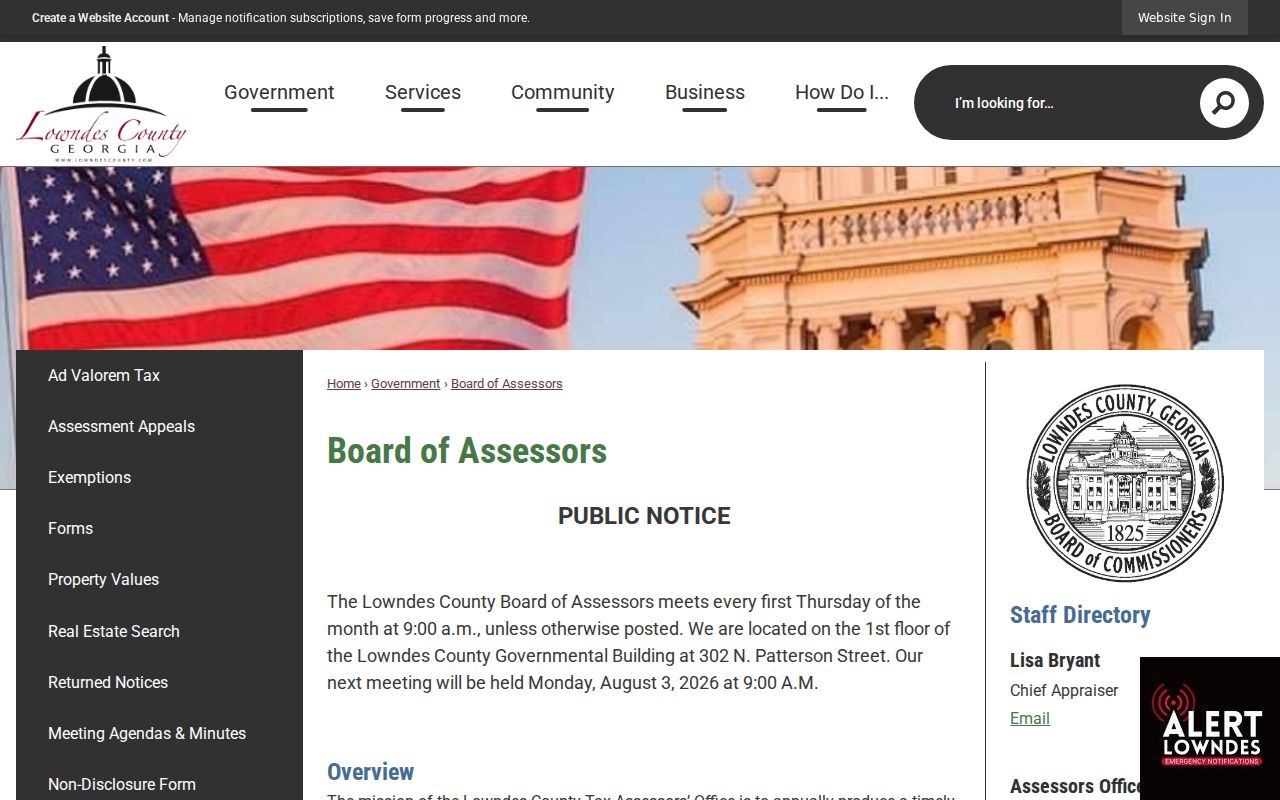 Valdosta street directory Board of Assessors guidance