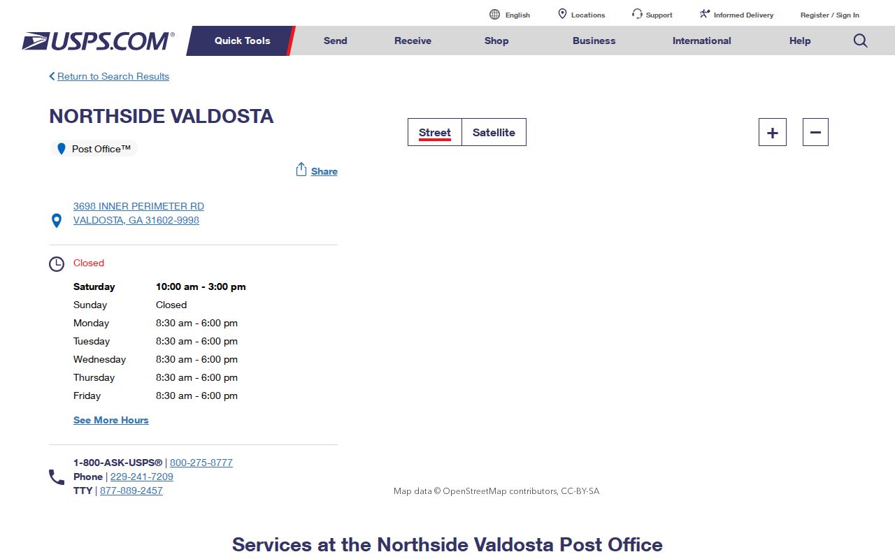 USPS listing for Northside Valdosta 31602 Post Office